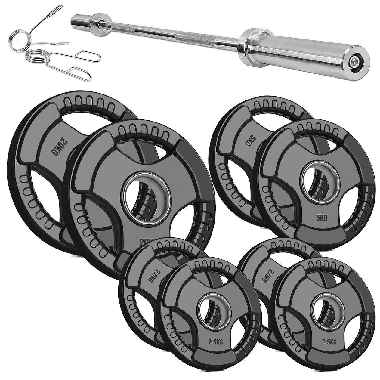 Heavy Duty Tri-Grip Olympic Weight Plates – Rubber Coated & Cast Iron, 2" Hole, Ergonomic Handles, Floor Safe, for Home Gym & Commercial Training Use