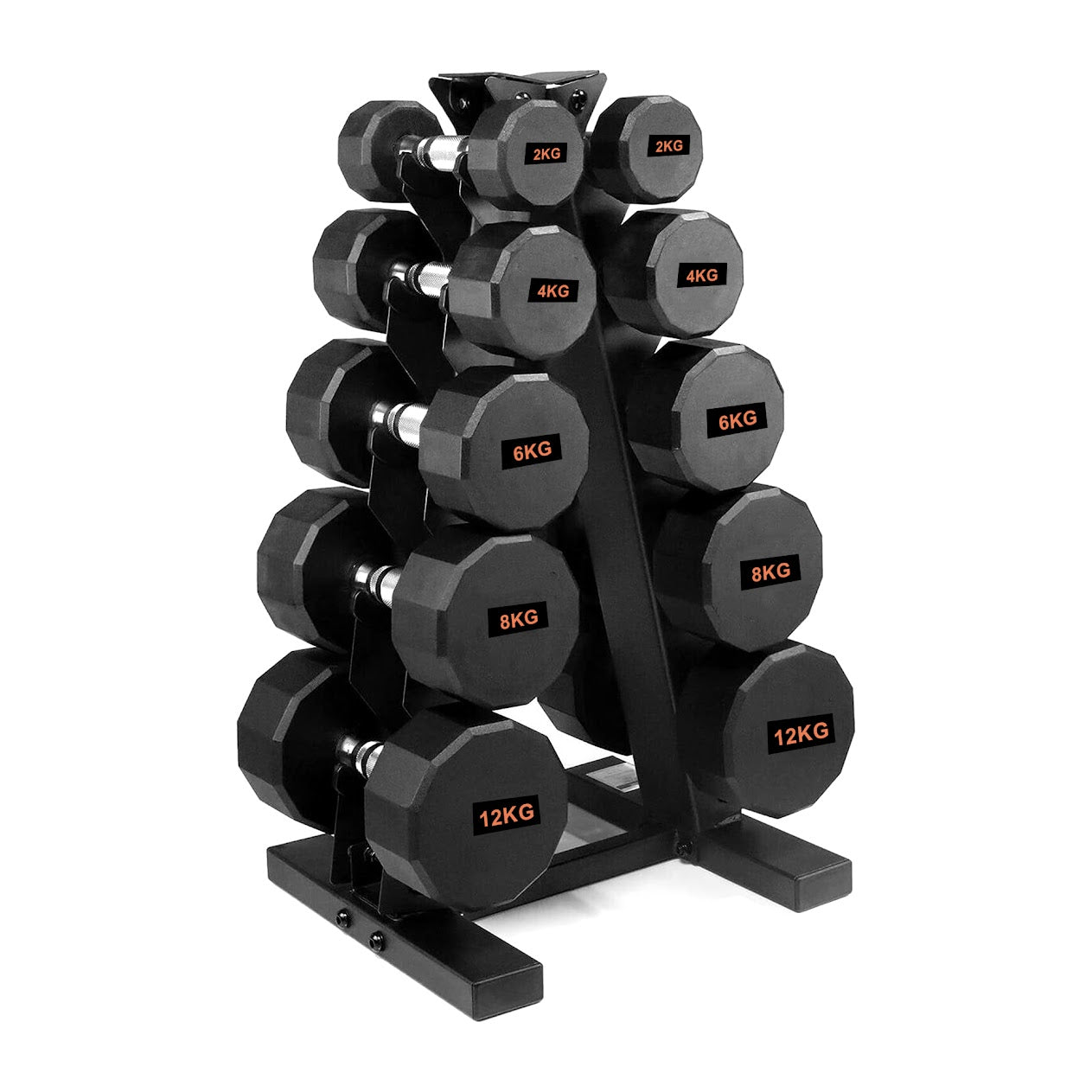 Round Hex Dumbbells with Anti-Roll Design – Rubber Coated Weights for Safe, Quiet Workouts with Ergonomic Grip | Available in Singles, Pairs & Full Sets