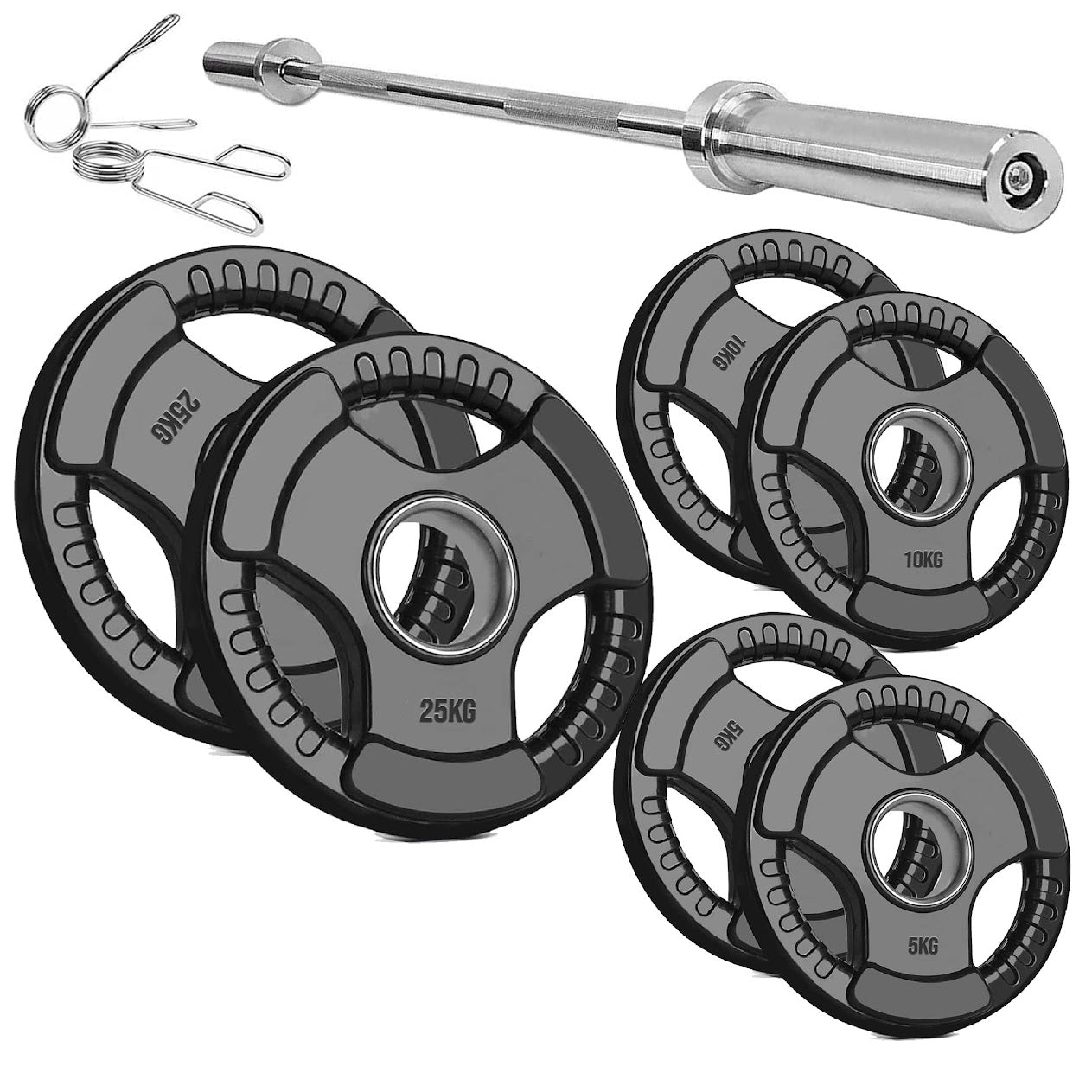 Heavy Duty Tri-Grip Olympic Weight Plates – Rubber Coated & Cast Iron, 2" Hole, Ergonomic Handles, Floor Safe, for Home Gym & Commercial Training Use