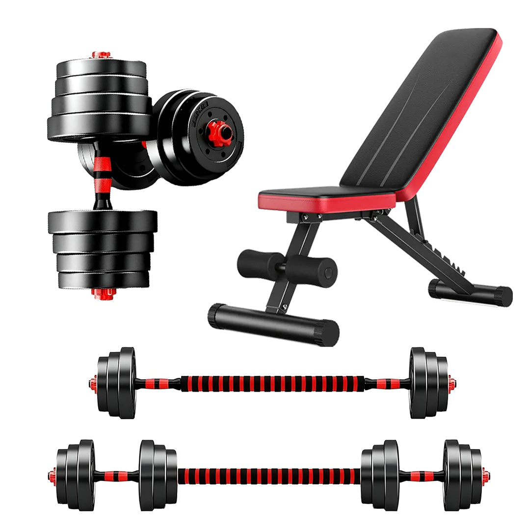 Adjustable Dumbbell Barbell Set 20–30 kg, Vinyl‑Coated, Ergonomic Grip, 2‑in‑1 Dumbbell & Barbell for Strength Training Home Gym