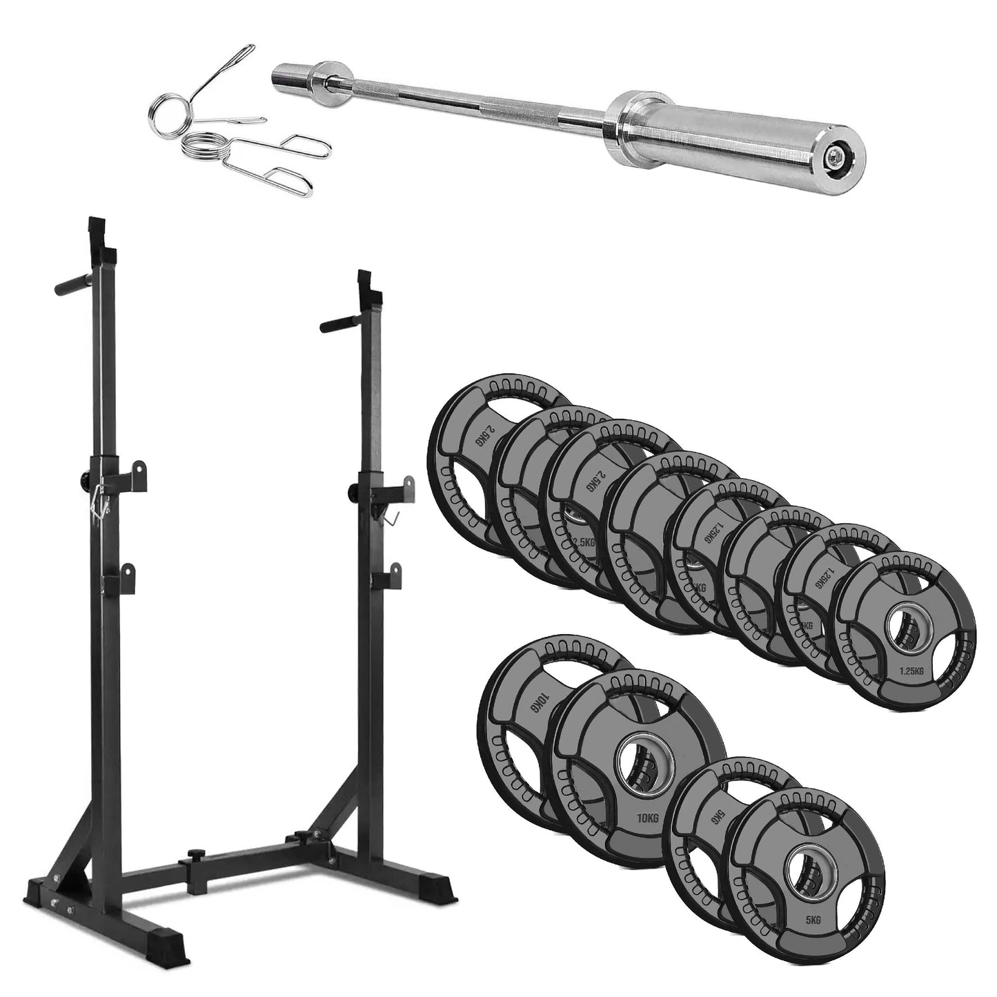 Adjustable Half Squat Rack with Dip Station, Spotters, 6ft/7ft Barbell & Tri-Grip Weight Plates – 200kg Capacity, Heavy-Duty Steel – Full Strength Setup for Home Gyms