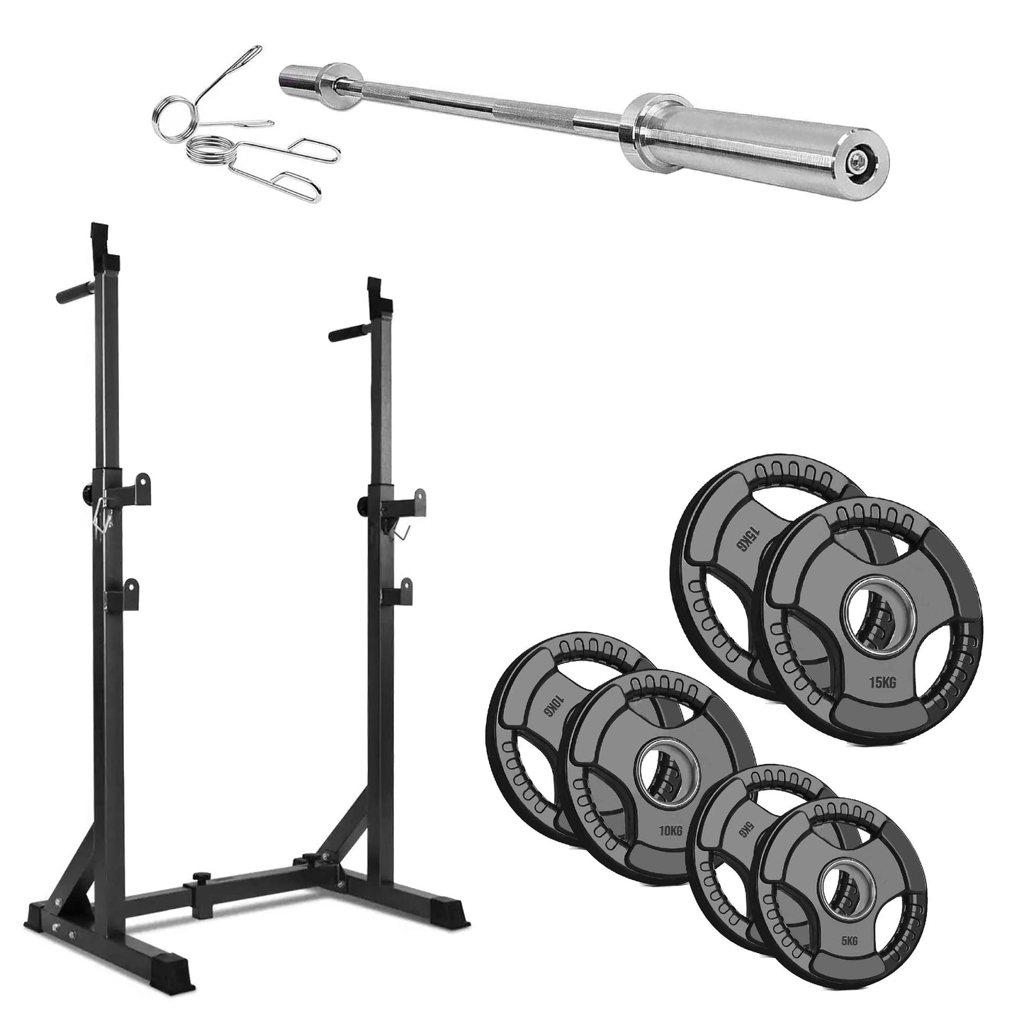 Adjustable Half Squat Rack with Dip Station, Spotters, 6ft/7ft Barbell & Tri-Grip Weight Plates – 200kg Capacity, Heavy-Duty Steel – Full Strength Setup for Home Gyms