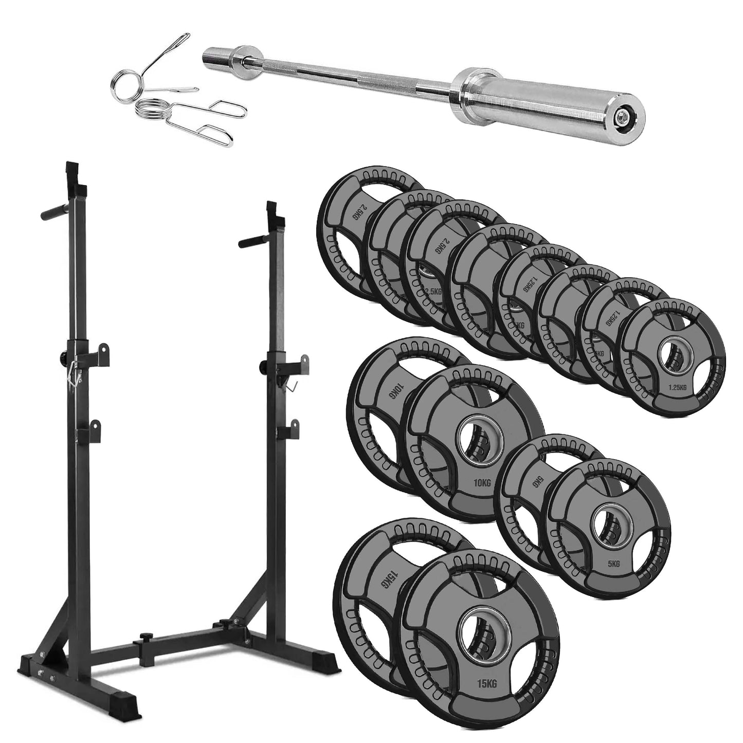 Adjustable Half Squat Rack with Dip Station, Spotters, 6ft/7ft Barbell & Tri-Grip Weight Plates – 200kg Capacity, Heavy-Duty Steel – Full Strength Setup for Home Gyms