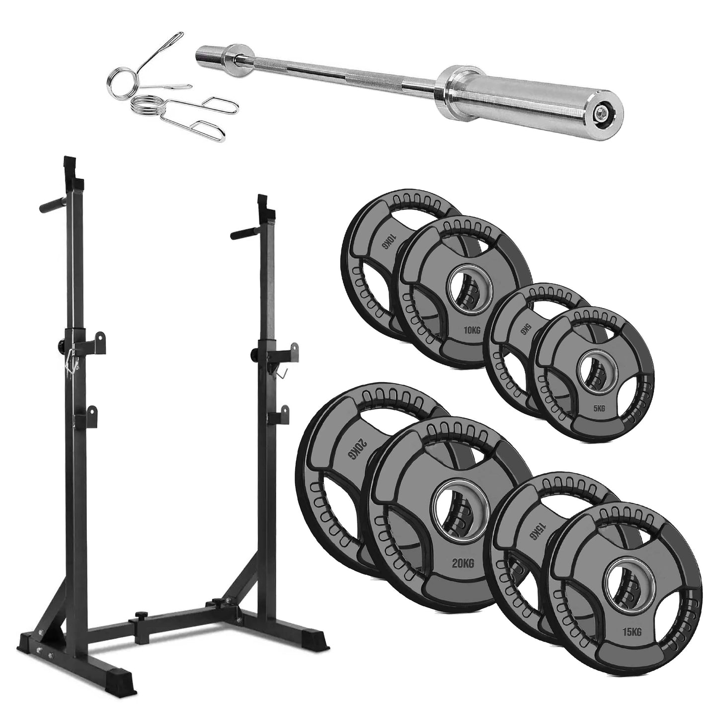 Adjustable Half Squat Rack with Dip Station, Spotters, 6ft/7ft Barbell & Tri-Grip Weight Plates – 200kg Capacity, Heavy-Duty Steel – Full Strength Setup for Home Gyms