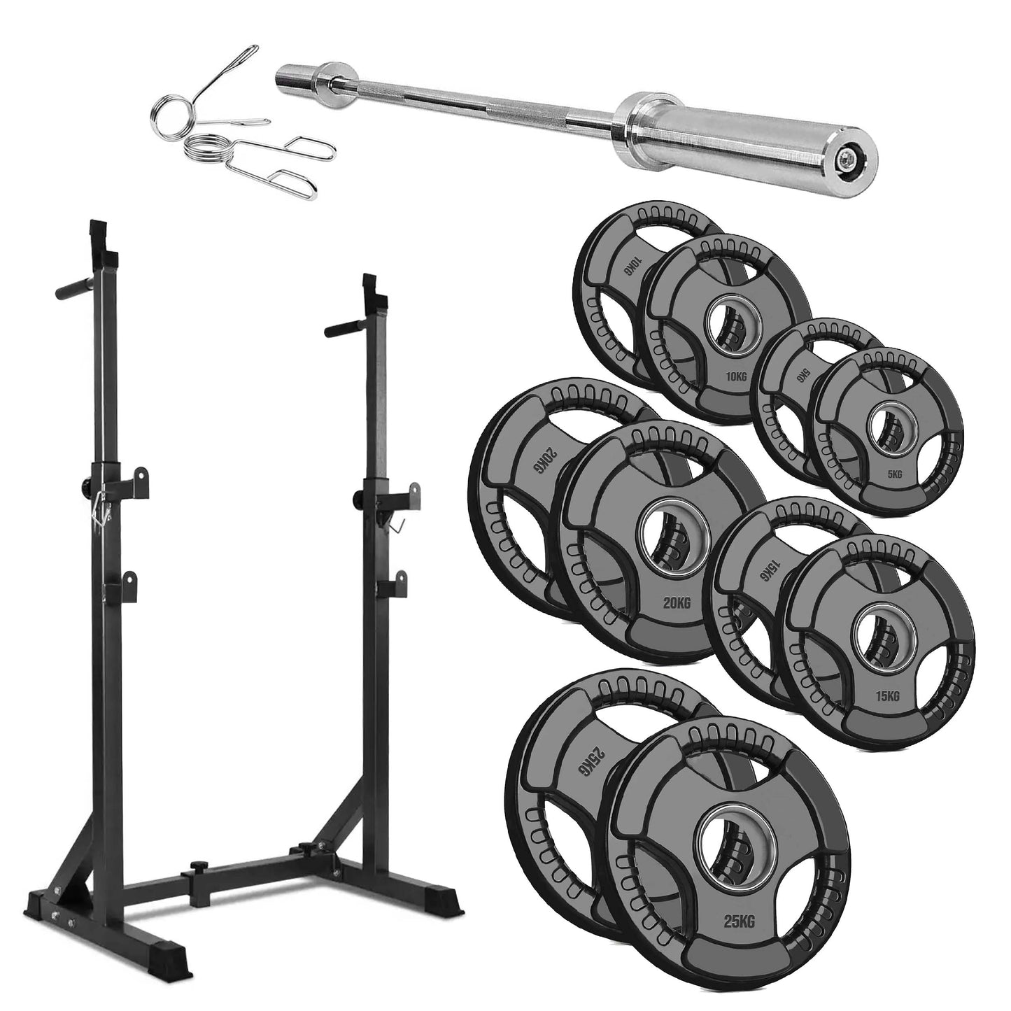 Adjustable Half Squat Rack with Dip Station, Spotters, 6ft/7ft Barbell & Tri-Grip Weight Plates – 200kg Capacity, Heavy-Duty Steel – Full Strength Setup for Home Gyms
