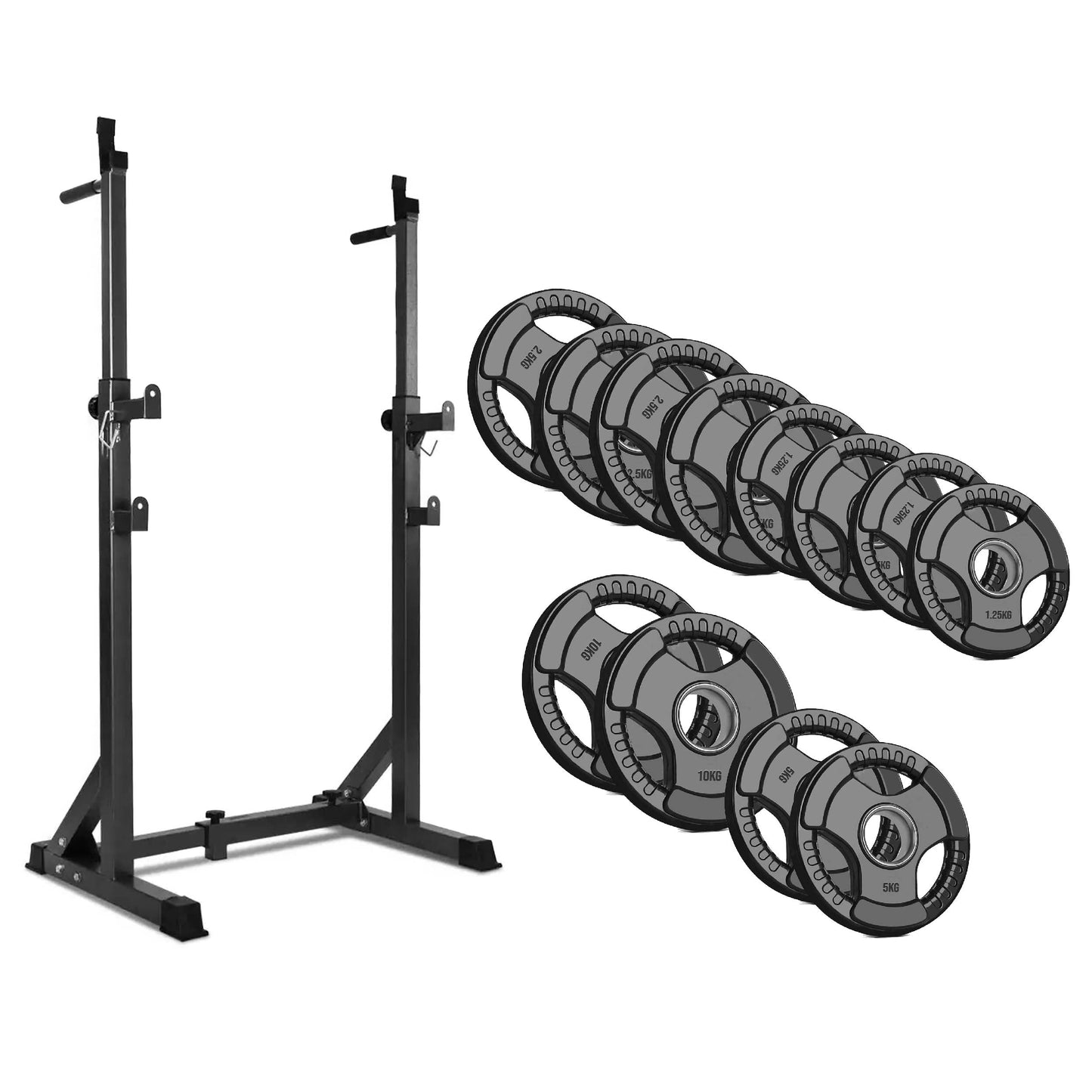 Adjustable Half Squat Rack with Dip Station, Spotters, 6ft/7ft Barbell & Tri-Grip Weight Plates – 200kg Capacity, Heavy-Duty Steel – Full Strength Setup for Home Gyms