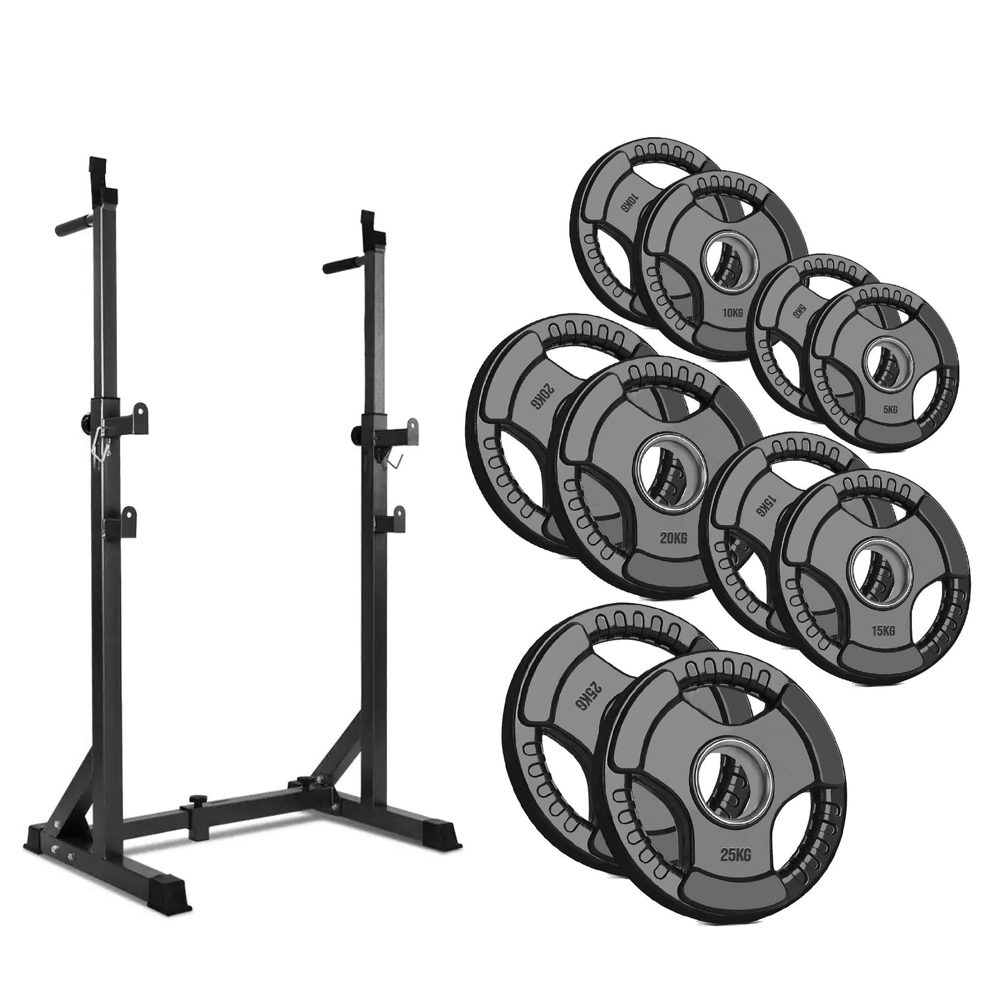 Adjustable Half Squat Rack with Dip Station, Spotters, 6ft/7ft Barbell & Tri-Grip Weight Plates – 200kg Capacity, Heavy-Duty Steel – Full Strength Setup for Home Gyms