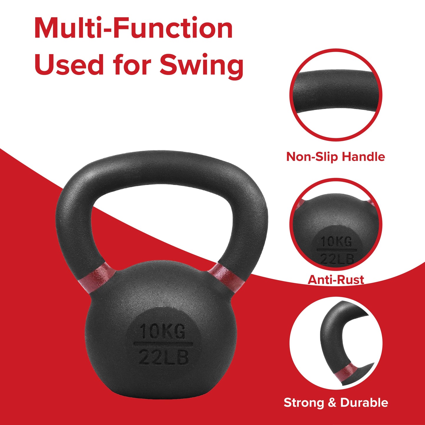 Heavy Duty Cast Iron Kettlebells – Durable Black Finish, Ergonomic Handle Strength Training Weights for Home Gym