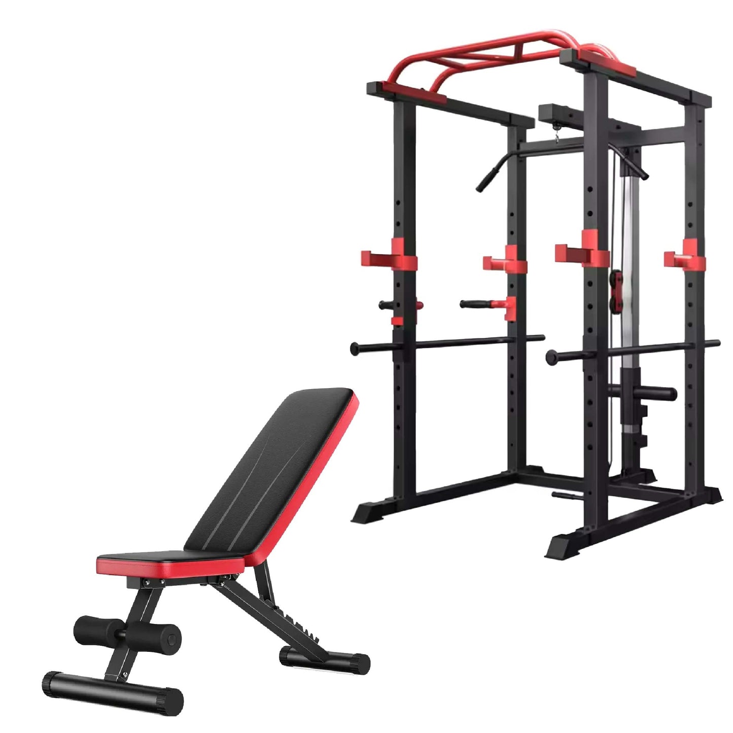 Heavy Duty Power Multi Cage with Pulley System – Adjustable Strength Training Rack with Pull-Up Bar, Safety Arms & Cable Attachments for Full-Body Workouts