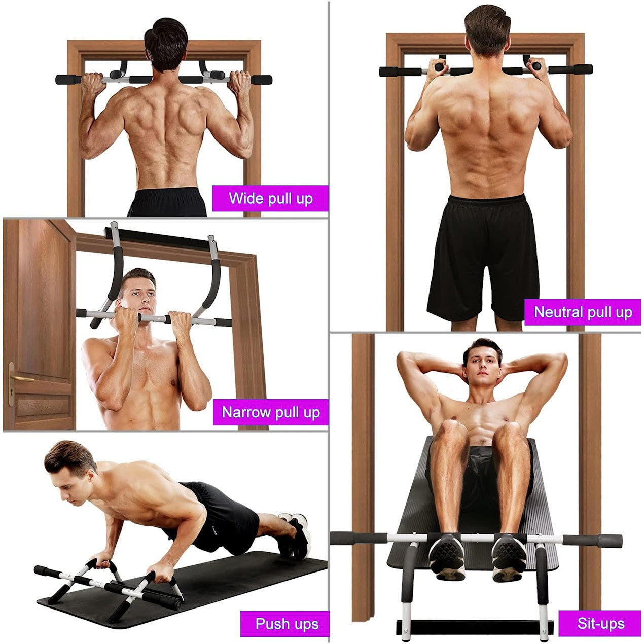 Heavy Duty Steel Door Pull Up Bar – Strengthen Your Upper Body Anywhere – 120kg Capacity, Non-Slip Grips, Easy Setup, Compact Design for Home & Office Fitness