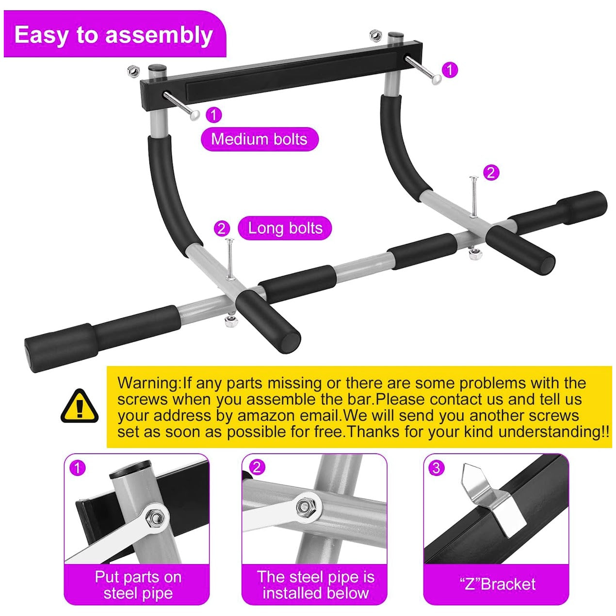 Heavy Duty Steel Door Pull Up Bar – Strengthen Your Upper Body Anywhere – 120kg Capacity, Non-Slip Grips, Easy Setup, Compact Design for Home & Office Fitness