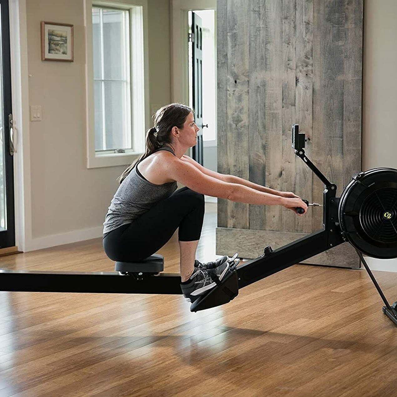 Adjustable Air‑Resistance Rowing Machine, Aluminum Frame & Silent Glide for Home Gym