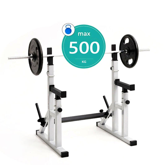 Heavy Duty Adjustable Squat & Bench Press Rack 2.0 – Steel, Gunmetal Finish, Dip Handles, High-Capacity Strength Training for Home Gym