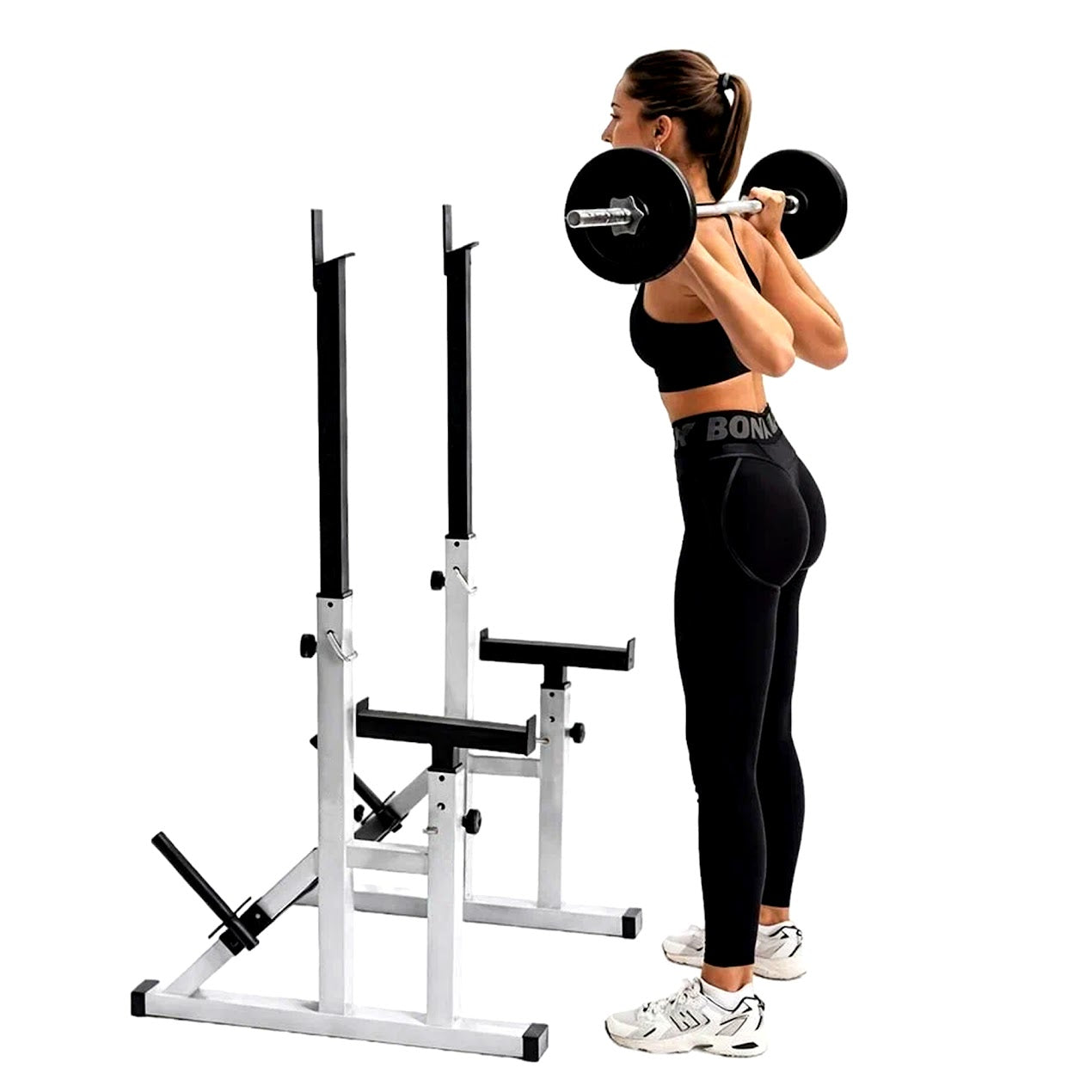 Heavy Duty Adjustable Squat & Bench Press Rack 2.0 – Steel, Gunmetal Finish, Dip Handles, High-Capacity Strength Training for Home Gym