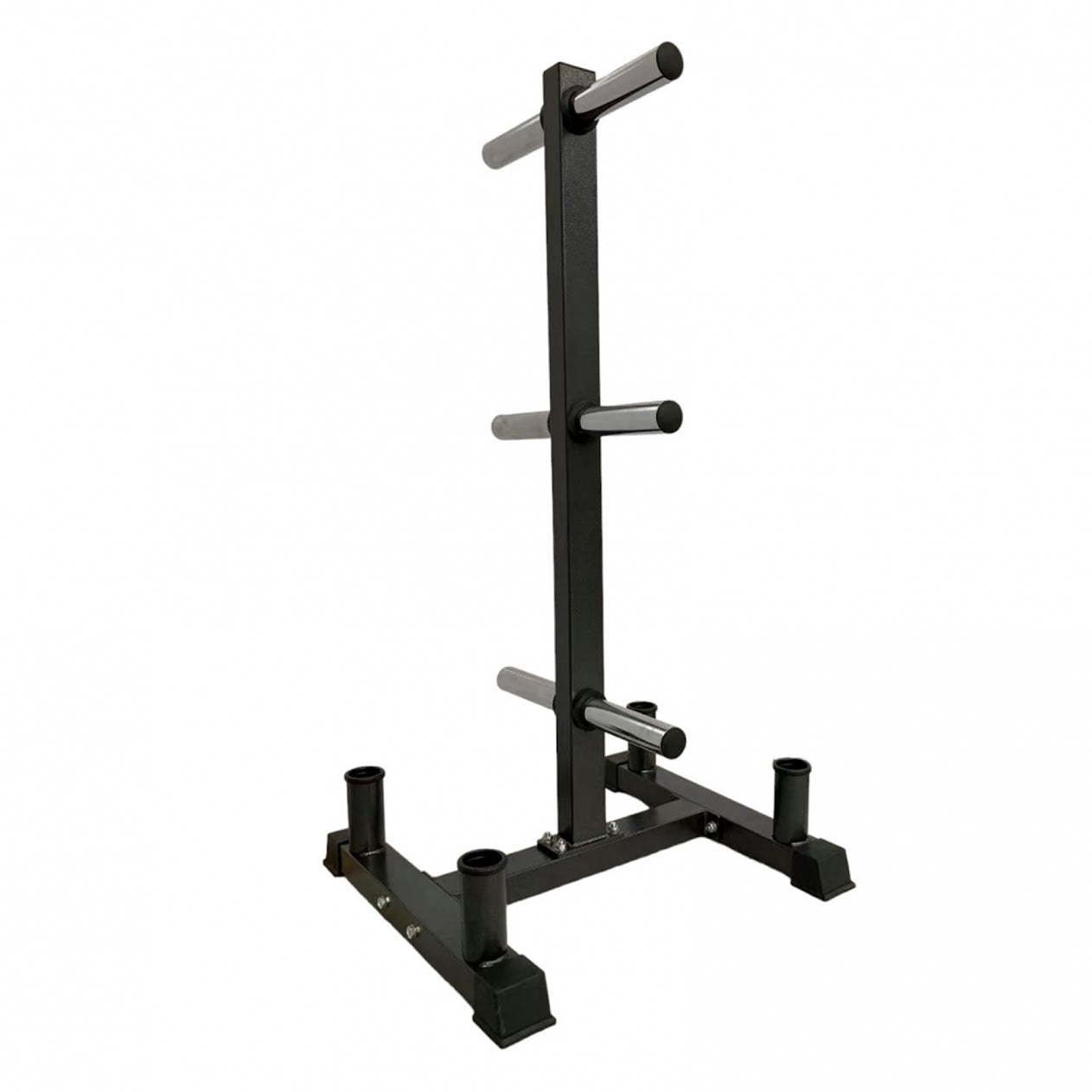 Heavy Duty Olympic Weight Tree & Bar Stand – 3 Tier Plate Rack with Barbell Holders, 200kg Capacity, Black Powder Coated Steel for Compact Home Gym Storage