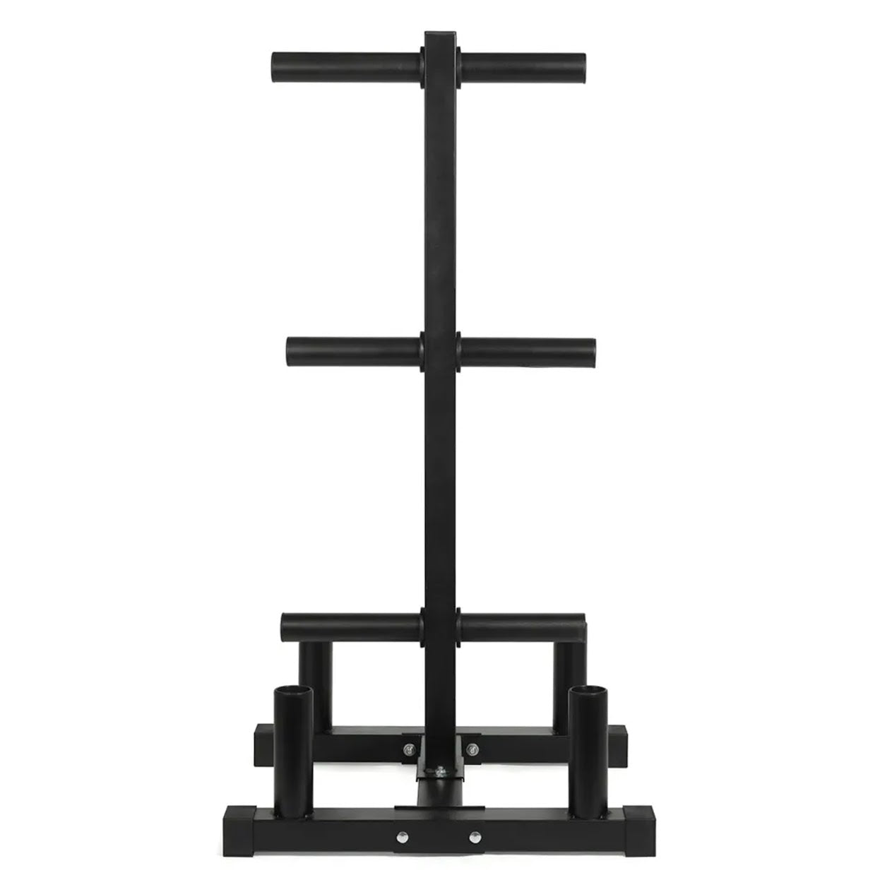 Heavy Duty Olympic Weight Tree & Bar Stand – 3 Tier Plate Rack with Barbell Holders, 200kg Capacity, Black Powder Coated Steel for Compact Home Gym Storage