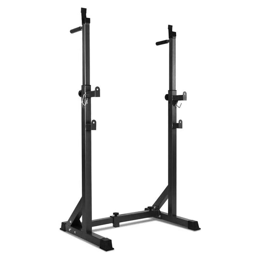 Adjustable Half Squat Rack with Dip Station, Spotters, 6ft/7ft Barbell & Tri-Grip Weight Plates – 200kg Capacity, Heavy-Duty Steel – Full Strength Setup for Home Gyms