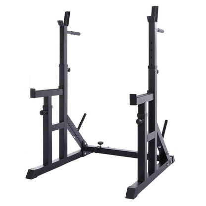 Adjustable Squat Rack with Dip Bars & Spotter Arms – Heavy-Duty Barbell Bench Press Stand for Strength Training & Home Gym Workouts