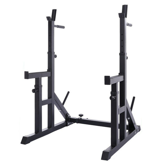 Adjustable Squat Rack with Dip Bars & Spotter Arms – Heavy-Duty Barbell Bench Press Stand for Strength Training & Home Gym Workouts