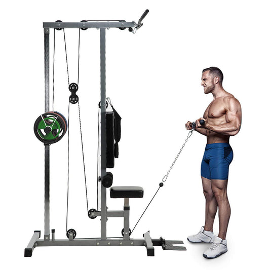Heavy Duty LAT Pull Down Station with Adjustable Seat – Full Body Cable Trainer Featuring High and Low Pulleys for Home Workouts