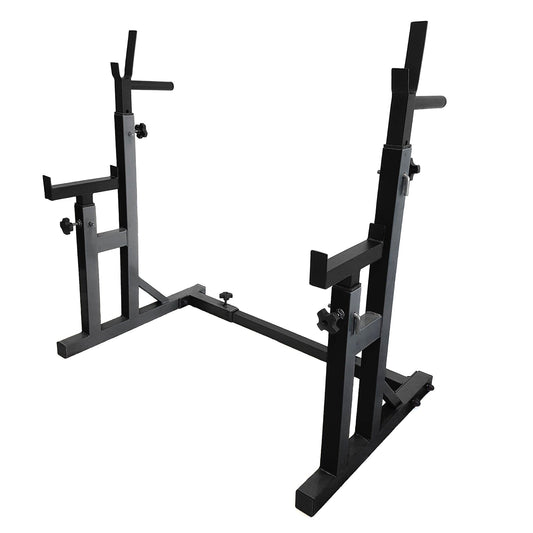 Adjustable Squat Rack with Dip Bars & Spotter Arms – Heavy-Duty Barbell Bench Press Stand for Strength Training & Home Gym Workouts
