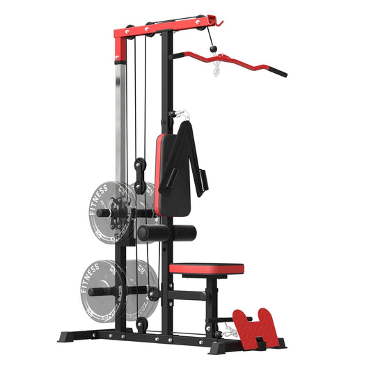 Heavy Duty LAT Pull Down Station with Adjustable Seat – Full Body Cable Trainer Featuring High and Low Pulleys for Home Workouts
