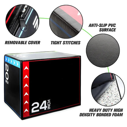 Soft 3‑in‑1 Plyometric Jump Box – Non Slip Foam, Multi Height Training, Sold Separately or as a Complete Set, Compact Home Gym Fitness
