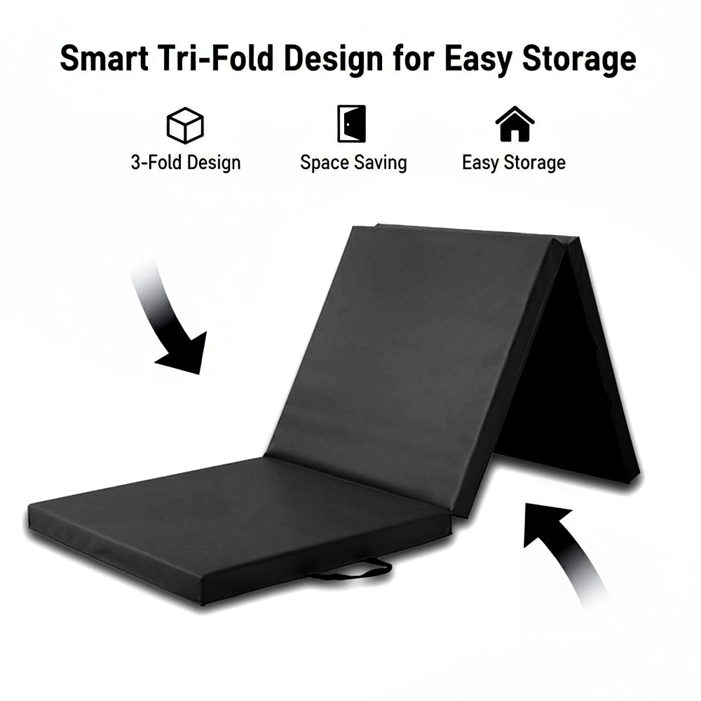Tri-Fold Gymnastics Mat – 5cm Thick PU Leather, Non-Slip, Foldable Exercise Mat