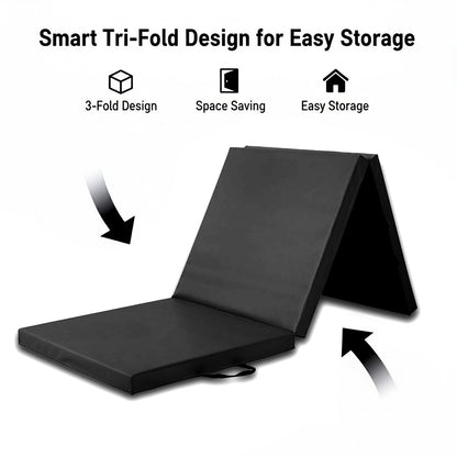 Tri-Fold Gymnastics Mat – 5cm Thick PU Leather, Non-Slip, Foldable Exercise Mat