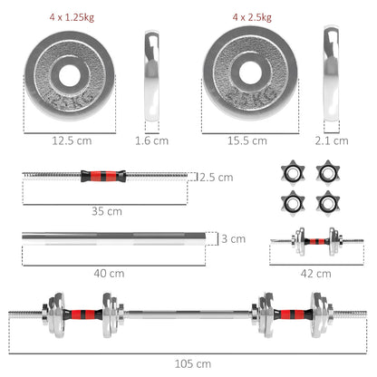 2-in-1 Steel Adjustable 20kg Dumbbell & Barbell Set – Durable Cast Iron Weights, Ideal for Strength Training and Home Gym Workouts