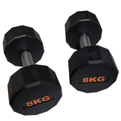 Round Hex Dumbbells with Anti-Roll Design – Rubber Coated Weights for Safe, Quiet Workouts with Ergonomic Grip | Available in Singles, Pairs & Full Sets