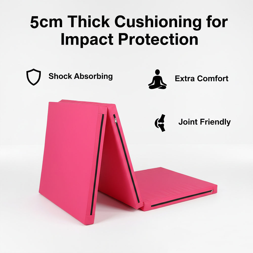 Tri-Fold Gymnastics Mat – 5cm Thick PU Leather, Non-Slip, Foldable Exercise Mat