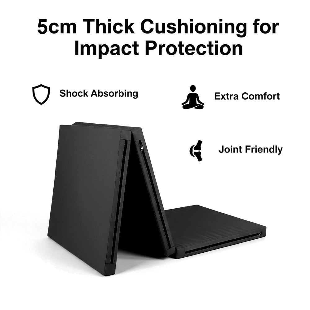 Tri-Fold Gymnastics Mat – 5cm Thick PU Leather, Non-Slip, Foldable Exercise Mat