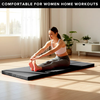 Tri-Fold Gymnastics Mat – 5cm Thick PU Leather, Non-Slip, Foldable Exercise Mat
