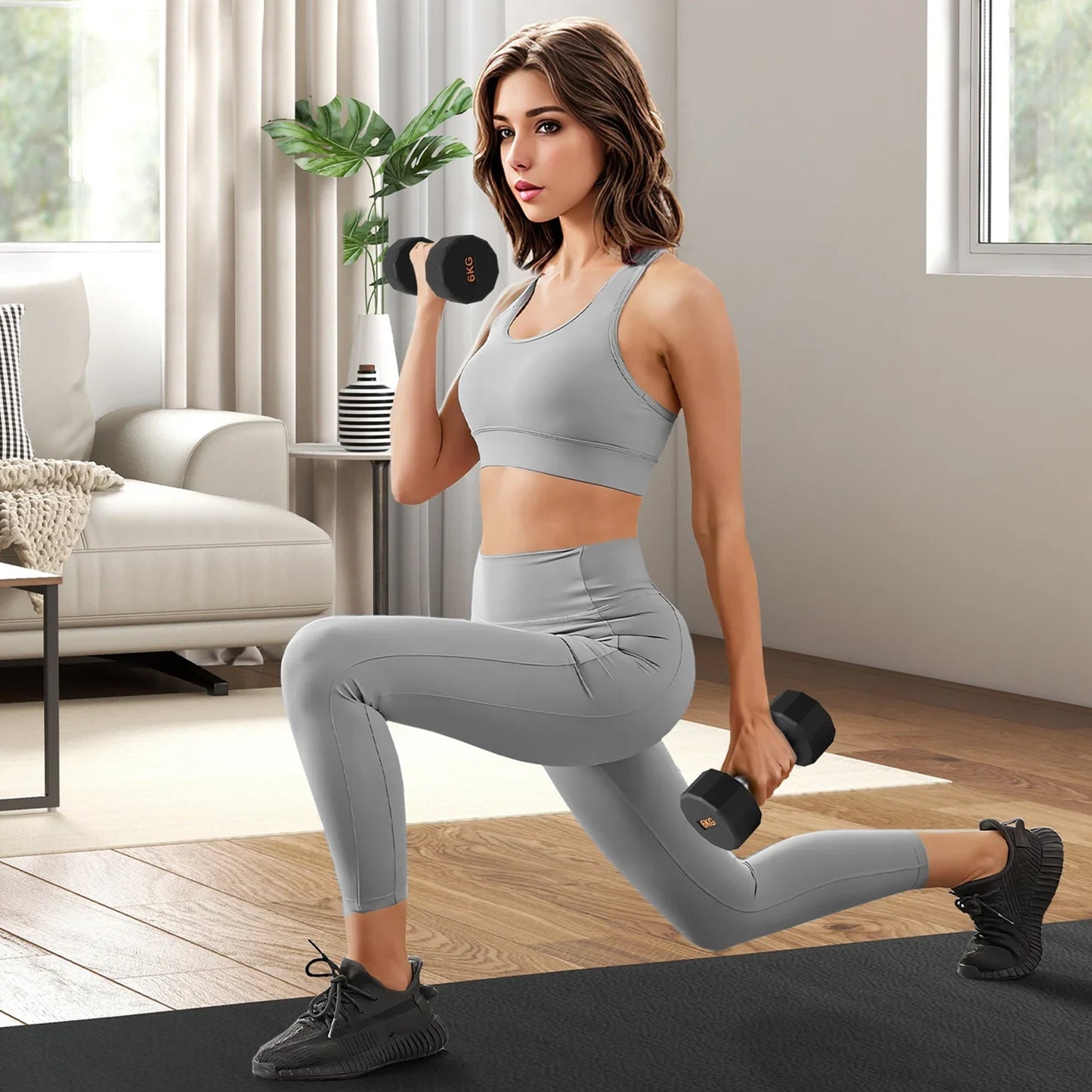 Round Hex Dumbbells with Anti-Roll Design – Rubber Coated Weights for Safe, Quiet Workouts with Ergonomic Grip | Available in Singles, Pairs & Full Sets