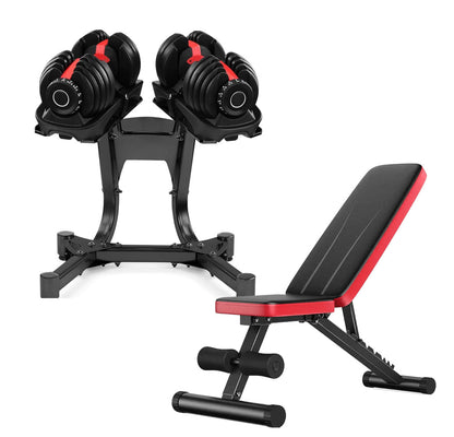 Transform Your Home Workouts with 24kg 15-in-1 Adjustable Dumbbells | Quick Dial System | Space-Saving Design | Optional Bench & Stand for Full Training