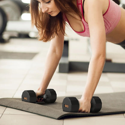 Round Hex Dumbbells with Anti-Roll Design – Rubber Coated Weights for Safe, Quiet Workouts with Ergonomic Grip | Available in Singles, Pairs & Full Sets