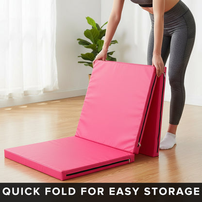 Tri-Fold Gymnastics Mat – 5cm Thick PU Leather, Non-Slip, Foldable Exercise Mat