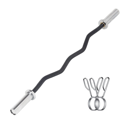 Durable Olympic EZ Curl Bar 47" – Chrome Barbell in Black or Silver with 2 Spring Collars | Fits 2" Weight Plates | Ideal for Biceps, Squats, Deadlifts & Full-Body Workouts