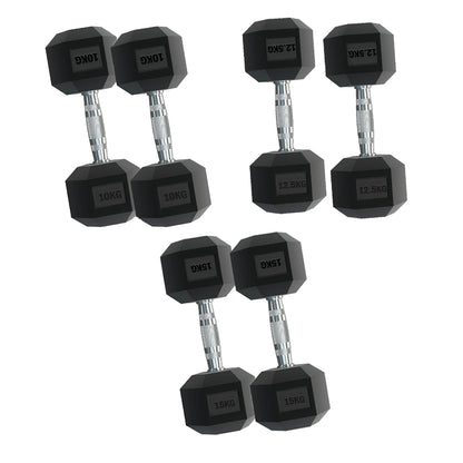 Premium 3-Pair Hex Dumbbell Set (2.5kg–15kg) – Rubber-Coated Anti-Roll Weights with Chrome Grip – Optional 3 Tier Vertical Rack for Home & Garage Gyms