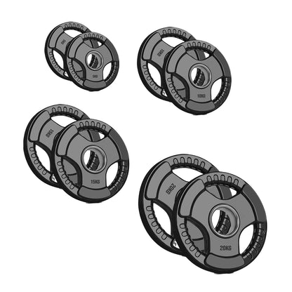 Heavy Duty Tri-Grip Olympic Weight Plates – Rubber Coated & Cast Iron, 2" Hole, Ergonomic Handles, Floor Safe, for Home Gym & Commercial Training Use