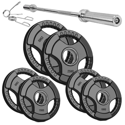 Heavy Duty Tri-Grip Olympic Weight Plates – Rubber Coated & Cast Iron, 2" Hole, Ergonomic Handles, Floor Safe, for Home Gym & Commercial Training Use