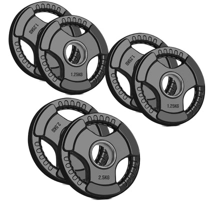 Heavy Duty Tri-Grip Olympic Weight Plates – Rubber Coated & Cast Iron, 2" Hole, Ergonomic Handles, Floor Safe, for Home Gym & Commercial Training Use