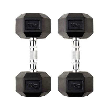 Hex Dumbbells 2.5kg–60kg Pairs & Sets – Rubber-Coated Anti-Roll Weights with Knurled Steel Grip – Strength Training Dumbbell Set for Home Gym or Studio