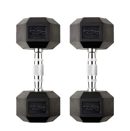 Hex Dumbbells 2.5kg–60kg Pairs & Sets – Rubber-Coated Anti-Roll Weights with Knurled Steel Grip – Strength Training Dumbbell Set for Home Gym or Studio