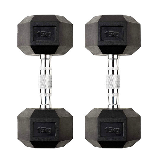 15kg Hex Dumbbells with Rubber Coating and Anti-Roll Design for Strength Training, Durable Cast Iron Weights Perfect for Home Gyms & Full Body Workouts