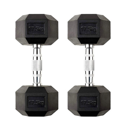 Hex Dumbbells 2.5kg–60kg Pairs & Sets – Rubber-Coated Anti-Roll Weights with Knurled Steel Grip – Strength Training Dumbbell Set for Home Gym or Studio