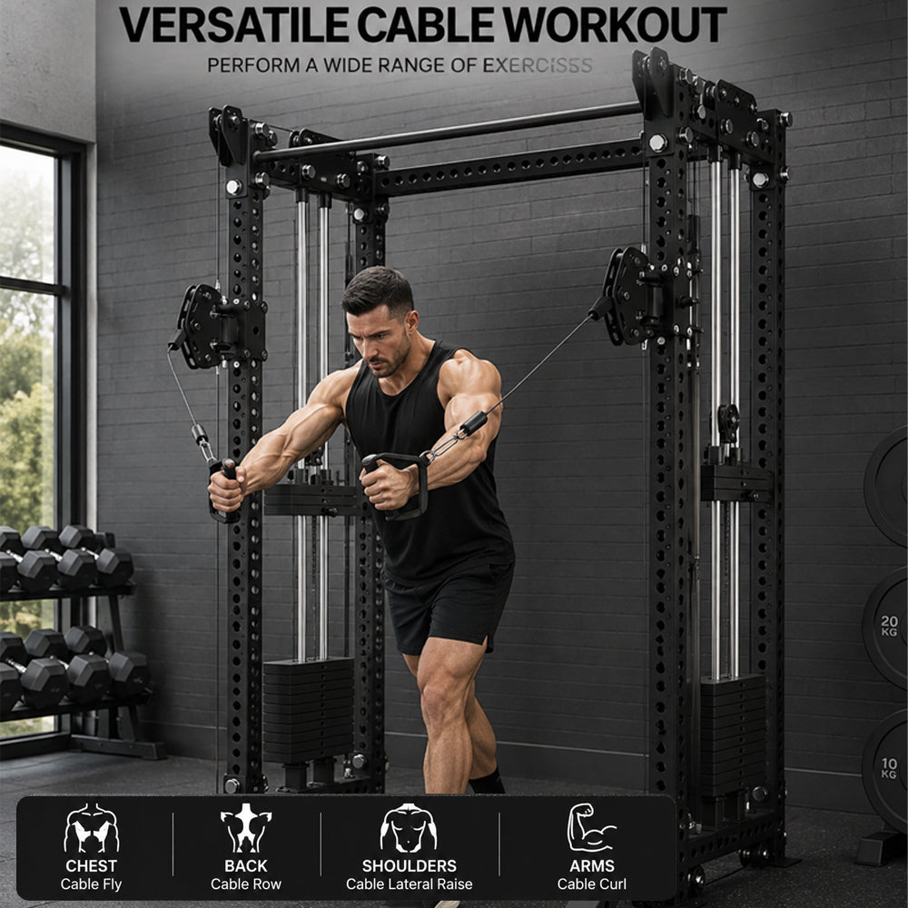 Multi Exercise Cable Rack for Squat, Press, Row & Pulldown Training