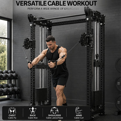 Multi Exercise Cable Rack for Squat, Press, Row & Pulldown Training