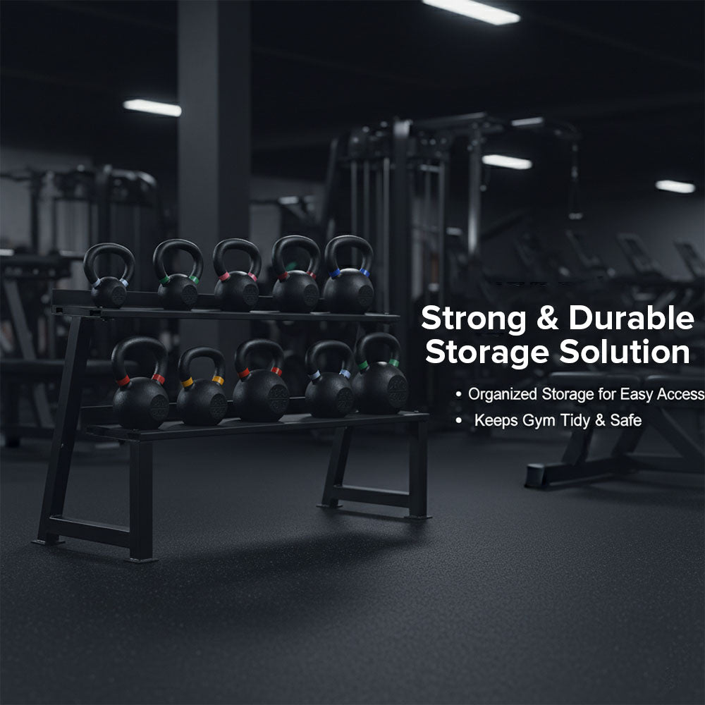 Heavy-Duty 2-Tier Kettlebell Storage Rack – Steel Weight Organizer for Kettlebells